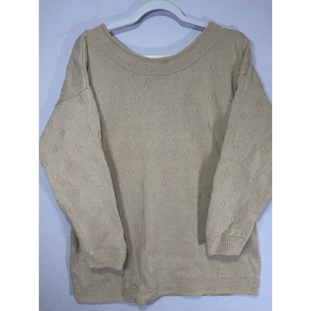 Vintage Express Tricot Beige‎ Knit Sweater M Cottagecore Minimalist Boat Neck